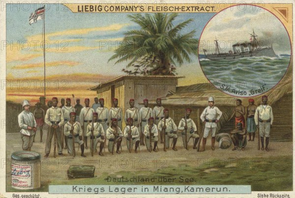 Picture series German overseas colonies, war camp in Miang, Cameroon, Liebig picture, digitally