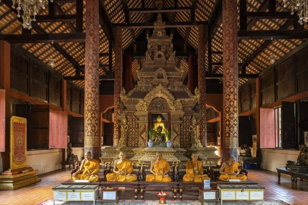 Wax figures of deceased monks in the Buddhist temple complex Wat Phra Singh, Chiang Mai, Thailand,