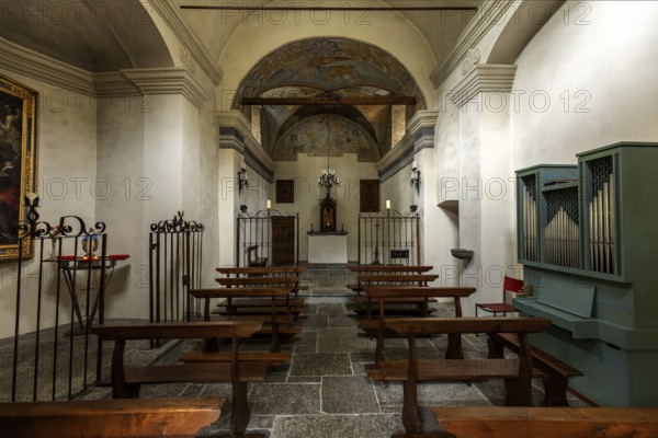 Church, interior, mountain village Bordei, Centovalli, Canton Ticino, Switzerland, Europe