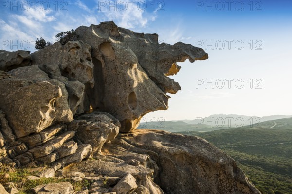 Bizarre granite rocks, Roccia dell Orso, sunset, Capo d'Orso, Palau, Costa Smeralda, Sardinia,