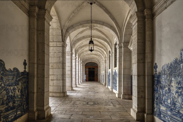 Church and Monastery of Sao Vicente de Fora, Cloister gallery with azulejo painted tiles, Lisbon,