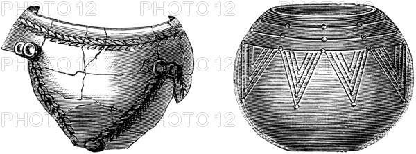 Clay vessels from the Býcí skála or Byci Skala cave from the Hallstatt period, Hallstatt culture,