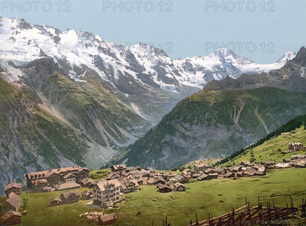 Mürren, general view, Bernese Oberland, Switzerland, Historic, digitally restored reproduction from