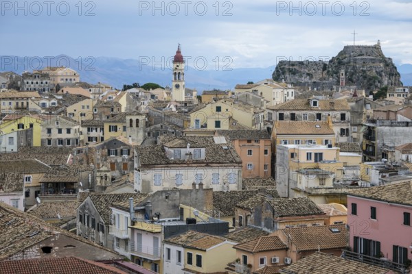 Corfu Town, Corfu, Greece, City overview Corfu Town with the Greek Orthodox Church of Agios