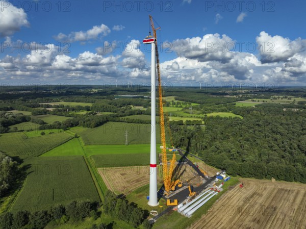 Dorsten, North Rhine-Westphalia, Germany, construction of a wind turbine, the first wind turbine of