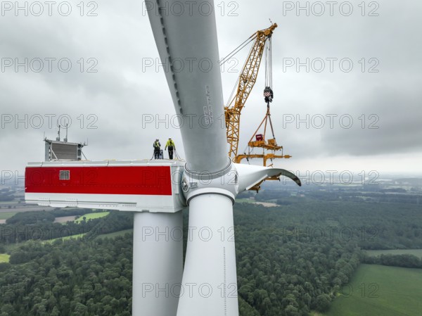 Dorsten, North Rhine-Westphalia, Germany, construction of a wind turbine. A large mobile crane
