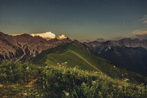 Hiking tour on the Hönig mountain in the Lechtal valley near Berwang in Tyrol, Austria, Europe