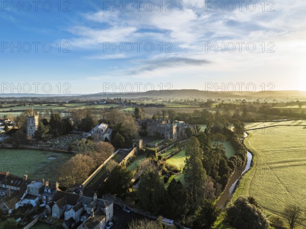 Berkeley Castle from a drone, Berkeley, Cotswolds, Gloucestershire, England, United Kingdom, Europe
