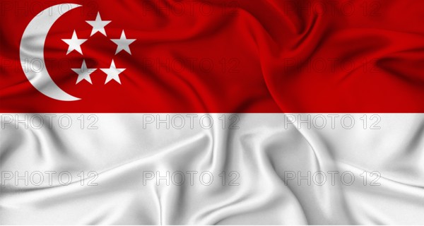 Realistic Singapore flag waving. Close up of flag of Singapore with cloth texture