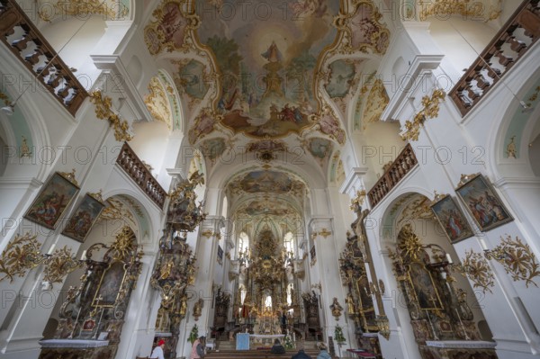 Interior of the Maria Brünnlein pilgrimage basilica in rococo style built between 1748 and 1782,