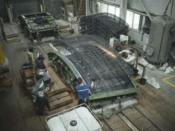 Workers producing segments for the Brenner Base Tunnel, Zenzendorf, Tyrol, Austria, Europe
