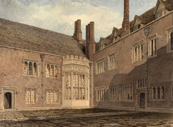 View in the Court of Compton Winyate, Warwickshire, England, digitally restored reproduction of a