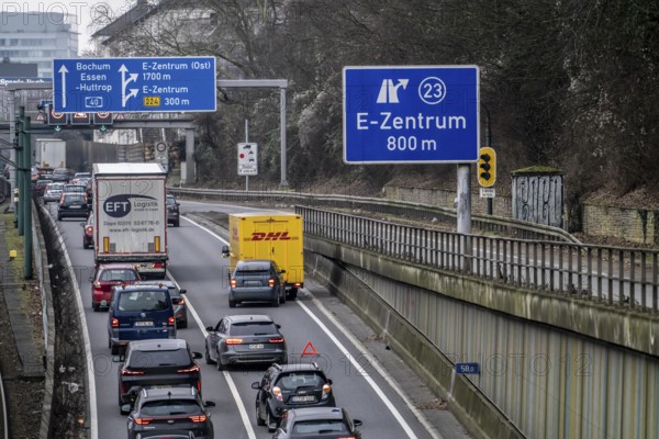 Traffic jam on the A40 motorway due to a rear-end collision in the right-hand lane, looking east,