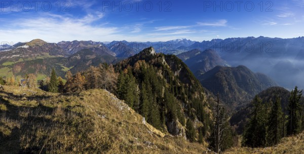 View from Schwarzer Berg to Gschirrwand and Lammertal, Golling, Osterhorngruppe, Salzburg province,