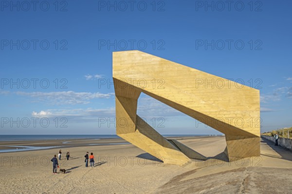 Westerpunt, concrete sculpture on beach along the North Sea coast at seaside resort De Panne,