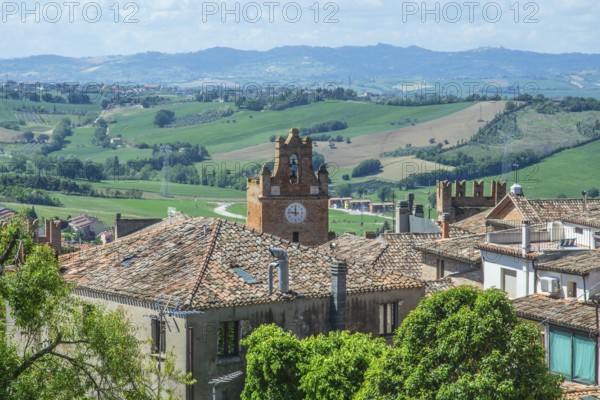 View of the landscape from the medieval Gradara castle, Marche region, Italy, Europe