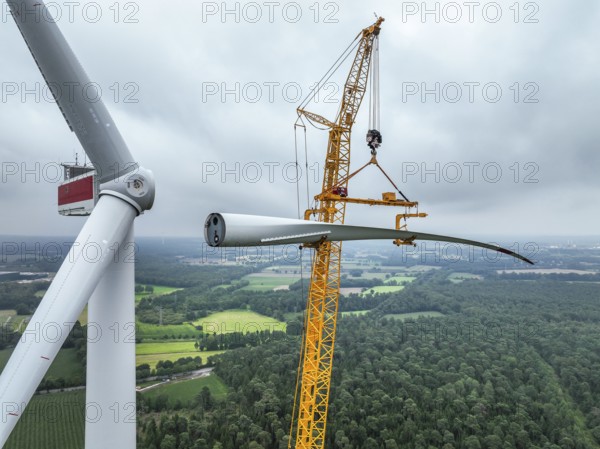 Dorsten, North Rhine-Westphalia, Germany, construction of a wind turbine. A large mobile crane