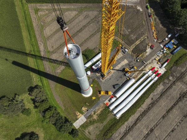 Dorsten, North Rhine-Westphalia, Germany, construction of a wind turbine, the first wind turbine of