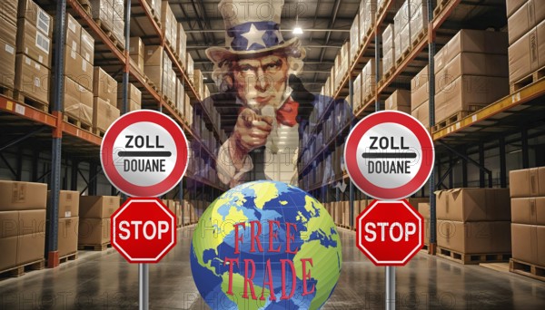 Symbolic image, EU, Germany and global economy under pressure from USA-Donald Trump, tariff