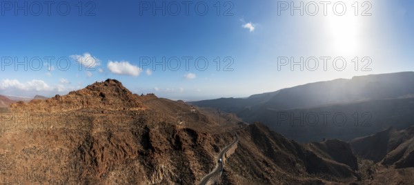 Mountain road at the Degollade de las Yeguas viewpoint with a view of the Barranco de Fataga, Gran