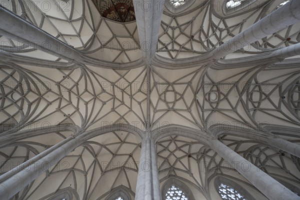 Vaults of the late Gothic church of St George, built between 1427 and 1505, church, Nördlingen,