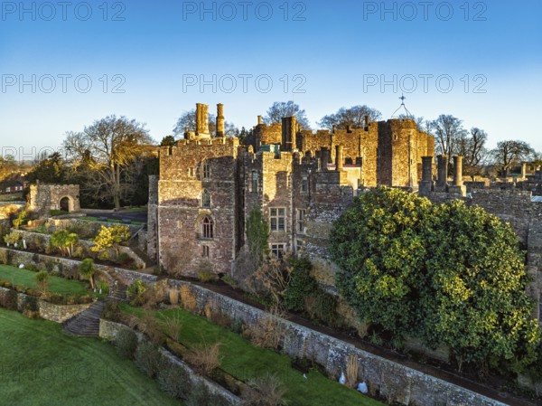 Berkeley Castle from a drone, Berkeley, Cotswolds, Gloucestershire, England, United Kingdom, Europe