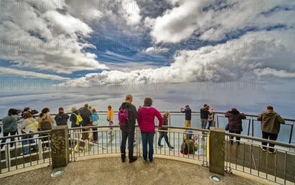 Floating glass platform, glass skywalk on the highest cape in Europe, tourist attraction, Cabo