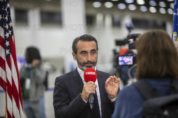 Detroit, Michigan USA, 5 November 2024, A reporter from the French news channel CNews covered the