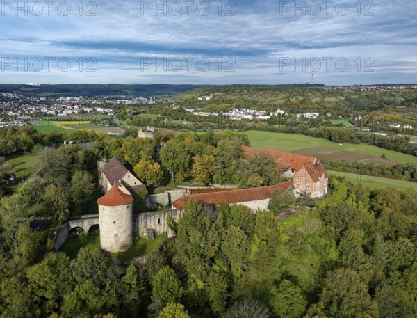 Aerial view of Neuhaus Castle in Igershaim. Baden-Würtemberg, Germany, Europe