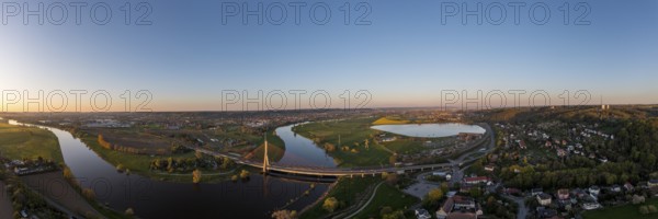 Large panorama of the Elbe valley near Niederwartha with Coswig, Elbe bridge between Radebeul-