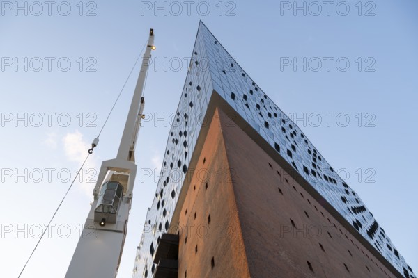 Elbe Philharmonic Hall and historic loading crane, Hafencity, Hamburg, Germany, Europe