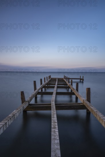 View of a partially dismantled jetty at Steinhuder Meer, long exposure, Wilhelmstein, Hagenburg