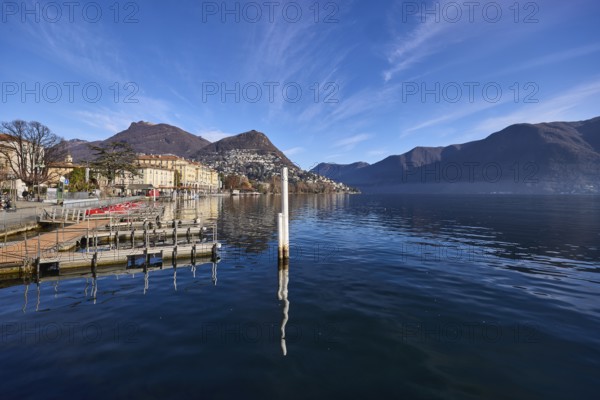 Lake, shore, jetties, Duckdalben, mountain landscape, general architecture, water surface,