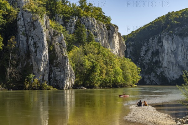 Canoeing on the Danube at the Weltenburger Enge, Danube gorge near Weltenburg, Bavaria, Germany,