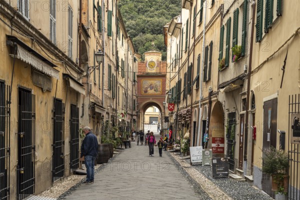 Old town and town gate Porta Testa in Finalborgo, Finale Ligure, Riviera di Ponente, Liguria,