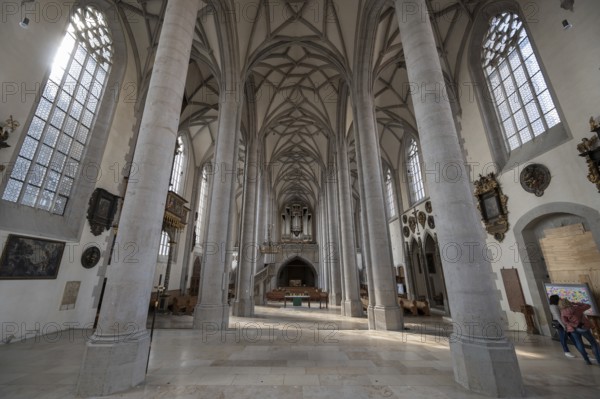 Interior with organ loft of the late Gothic church of St George, built between 1427 and 1505,