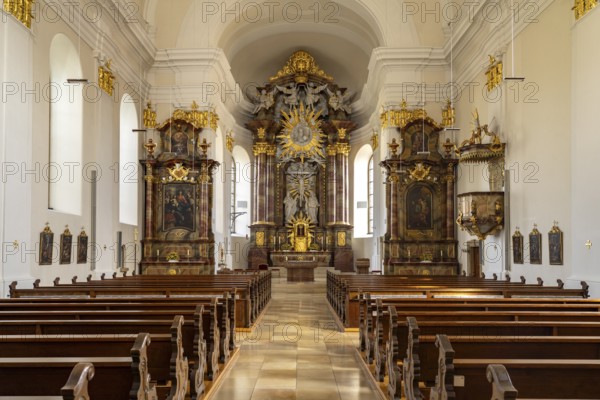 Interior of the Catholic parish church of St Dionysius in Neckarsulm, Baden-Württemberg, Germany,