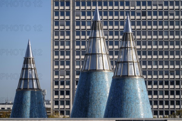 Building of the Federal Network Agency in Bonn, towers, cone of light of the Federal Art Gallery,