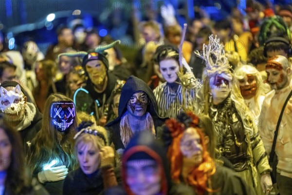 The Zombiewalk in Essen, on Halloween several hundred people, some dressed as scary zombies,