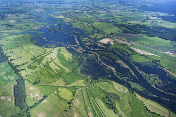 River landscape, Havel, Havelberg, river, spring tide, flood, nature reserve, natural, aerial view,