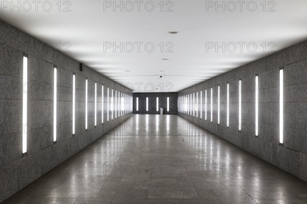 Tunnel subway to Museumsinsel underground station illuminated with LED light, Berlin, 07.02.2025,
