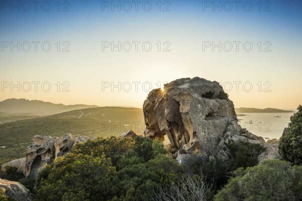 Bizarre granite rocks, Roccia dell Orso, sunset, Capo d'Orso, Palau, Costa Smeralda, Sardinia,