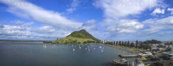 Tauranga harbour and Bay of Plenty scenic shoreline with Mount Maunganui