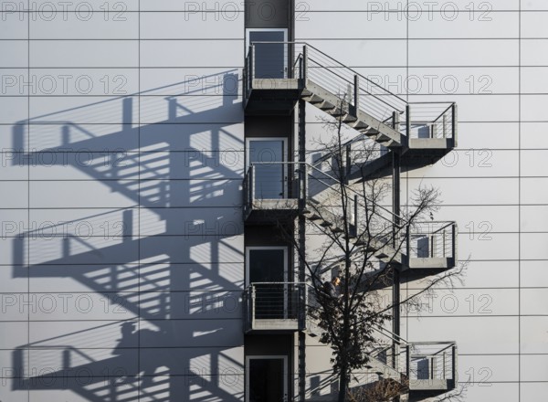 External staircases with shadows cast by a modern office building, Erlangen, Middle Franconia,