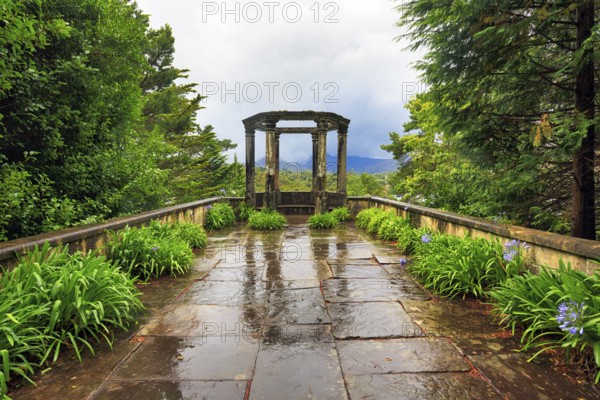 Greek temple, Ilnacullin, Garinish Island, gardens, rain clouds, rainy weather, Glengarriff, Bay of