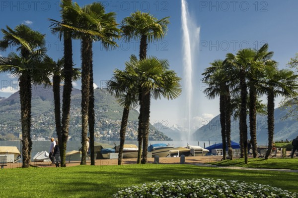 Lakeside promenade, spring, Lugano, Lake Lugano, Lago di Lugano, Ticino, Switzerland, Europe