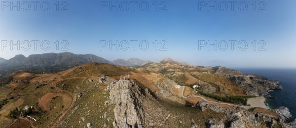 Drone image, Holy Church of Agios Paision near Plakias, south coast, Crete, Greece, Europe