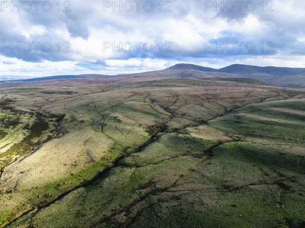 Black Mountain from a drone, Brecon Beacons National Park, Carmarthenshire, Wales, England, United