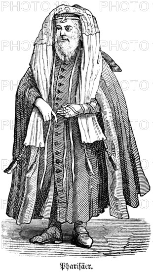Pharisees in long clothes and a memorial label on their foreheads, high clergymen and dignitaries