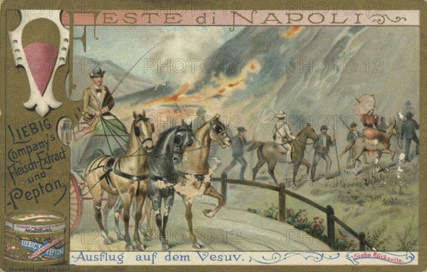 Picture series Feste di Napoli, excursion on Mount Vesuvius, Naples, Italy, Liebig picture,